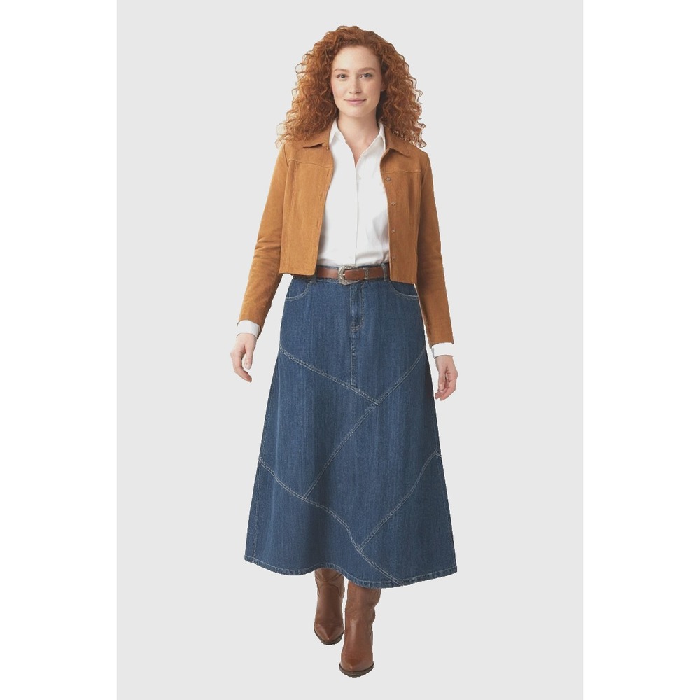 VTG Y2K Bandolino Denim Maxi Skirt 32" Paneled Seamed Modest Boho A-Line EUC